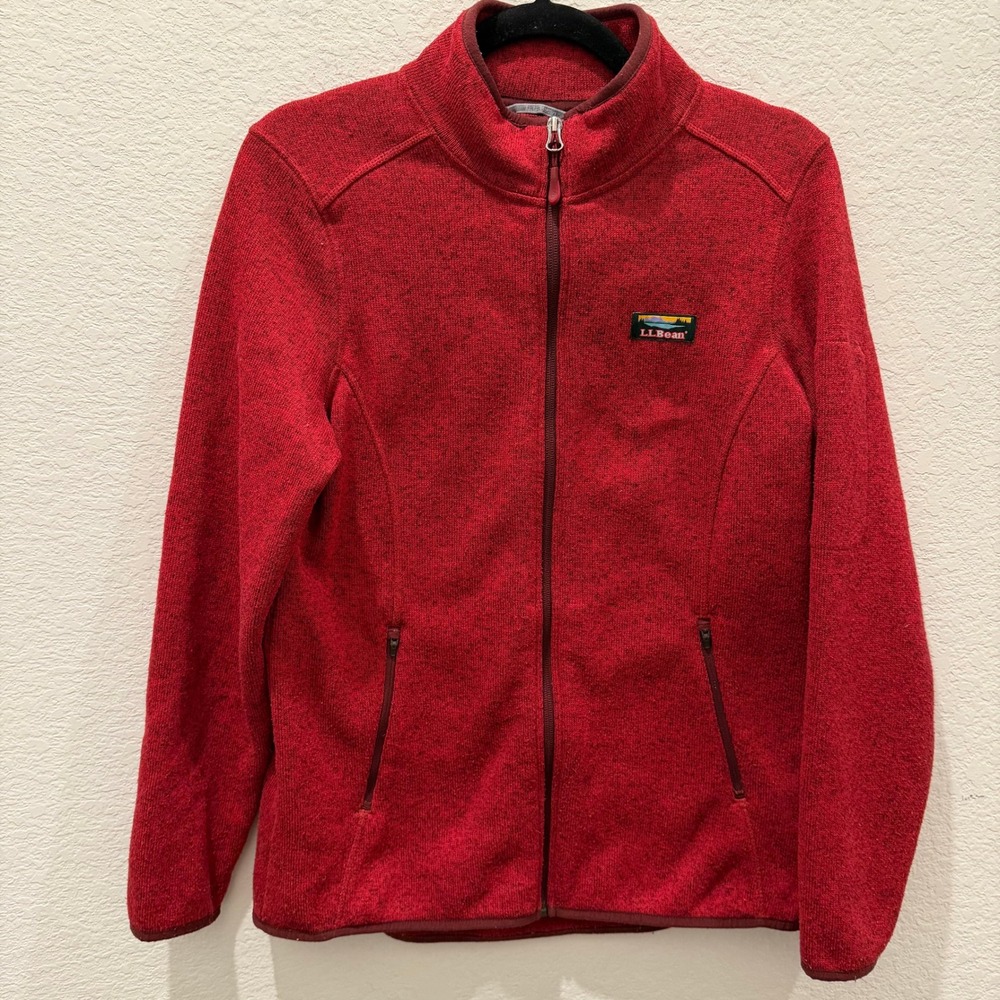 LL Bean Sweater Fleece Full Zip Jacket Red Heather Mens Medium 504888